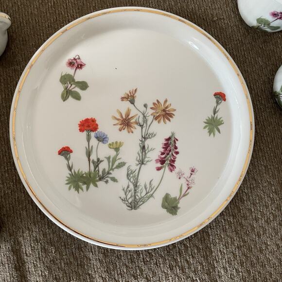 Louis Lourioux Le Faune Wild Flower pot de creme ramekins matching tray Vintage - Picture 3 of 12
